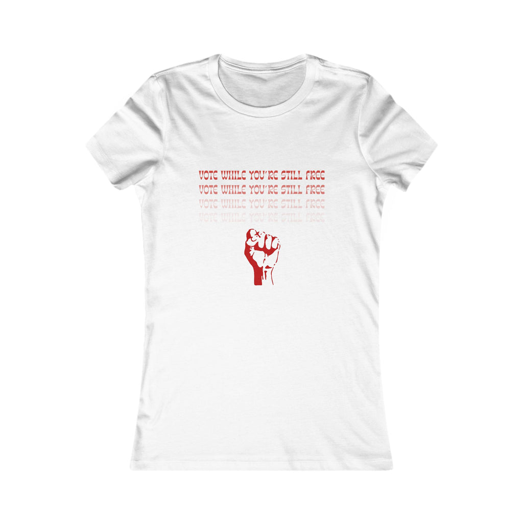 Women's Vote While You're Still Free Fitted Red Fist Graphic T-Shirt - Multiple Colors (#D246)