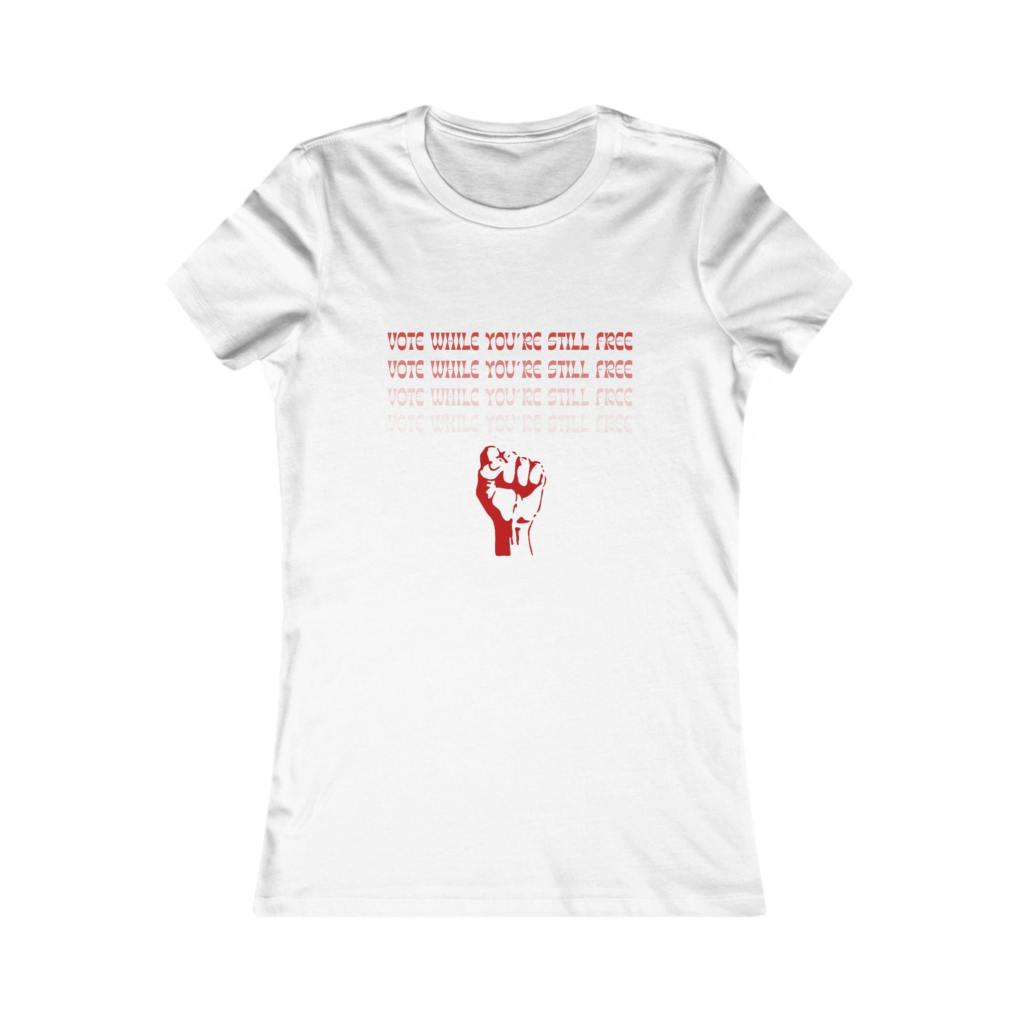 Women's Vote While You're Still Free Fitted Red Fist Graphic T-Shirt - Multiple Colors (#D246)