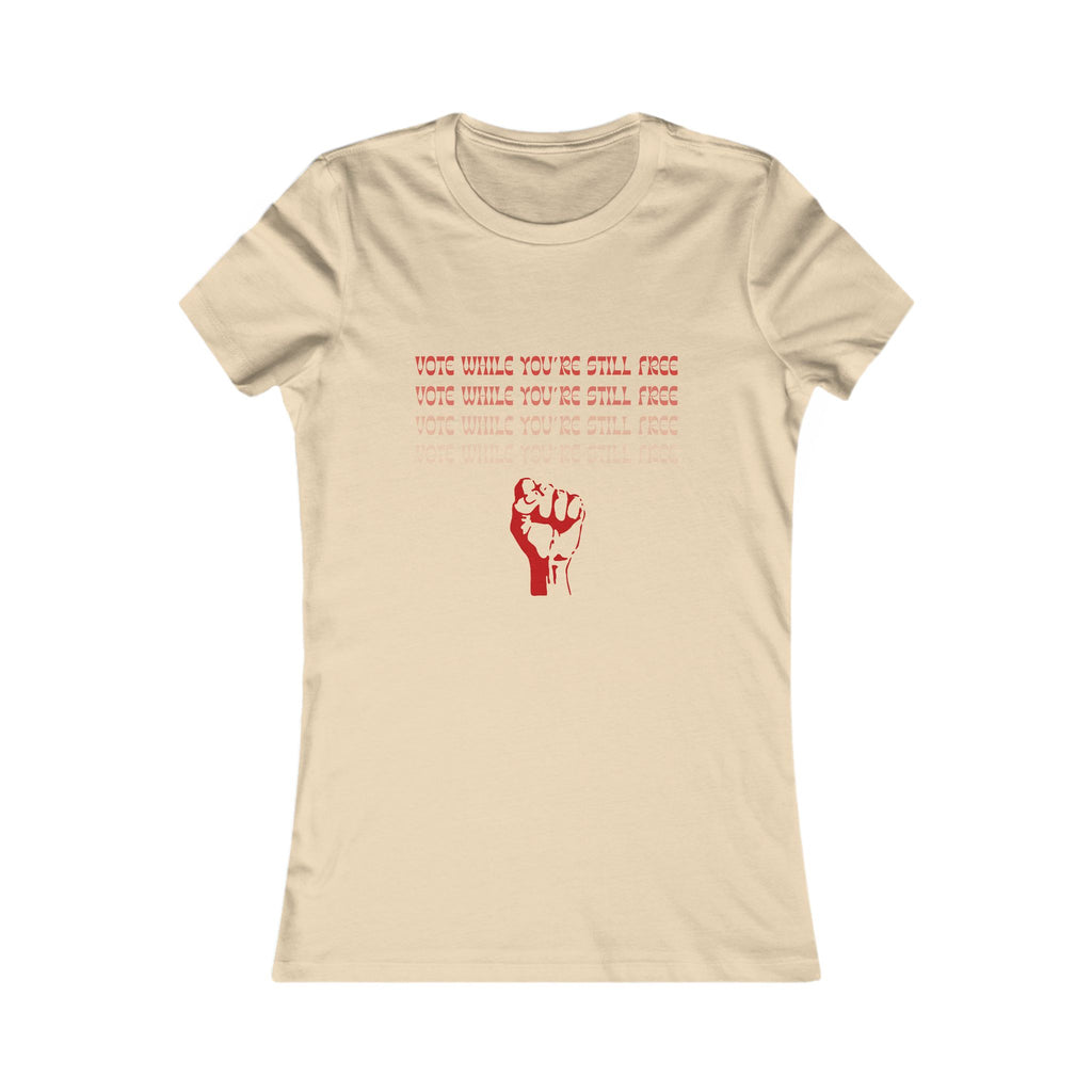Women's Vote While You're Still Free Fitted Red Fist Graphic T-Shirt - Multiple Colors (#D246)