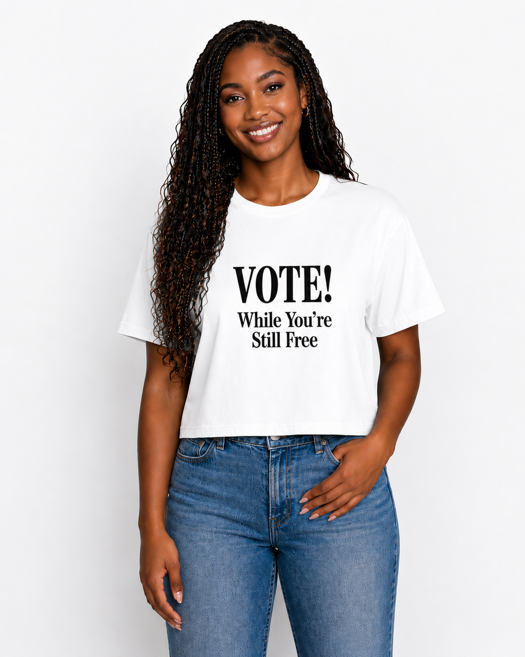 Women's Vote While You're Still Free Crop Tee — Multiple Colors (#D225)