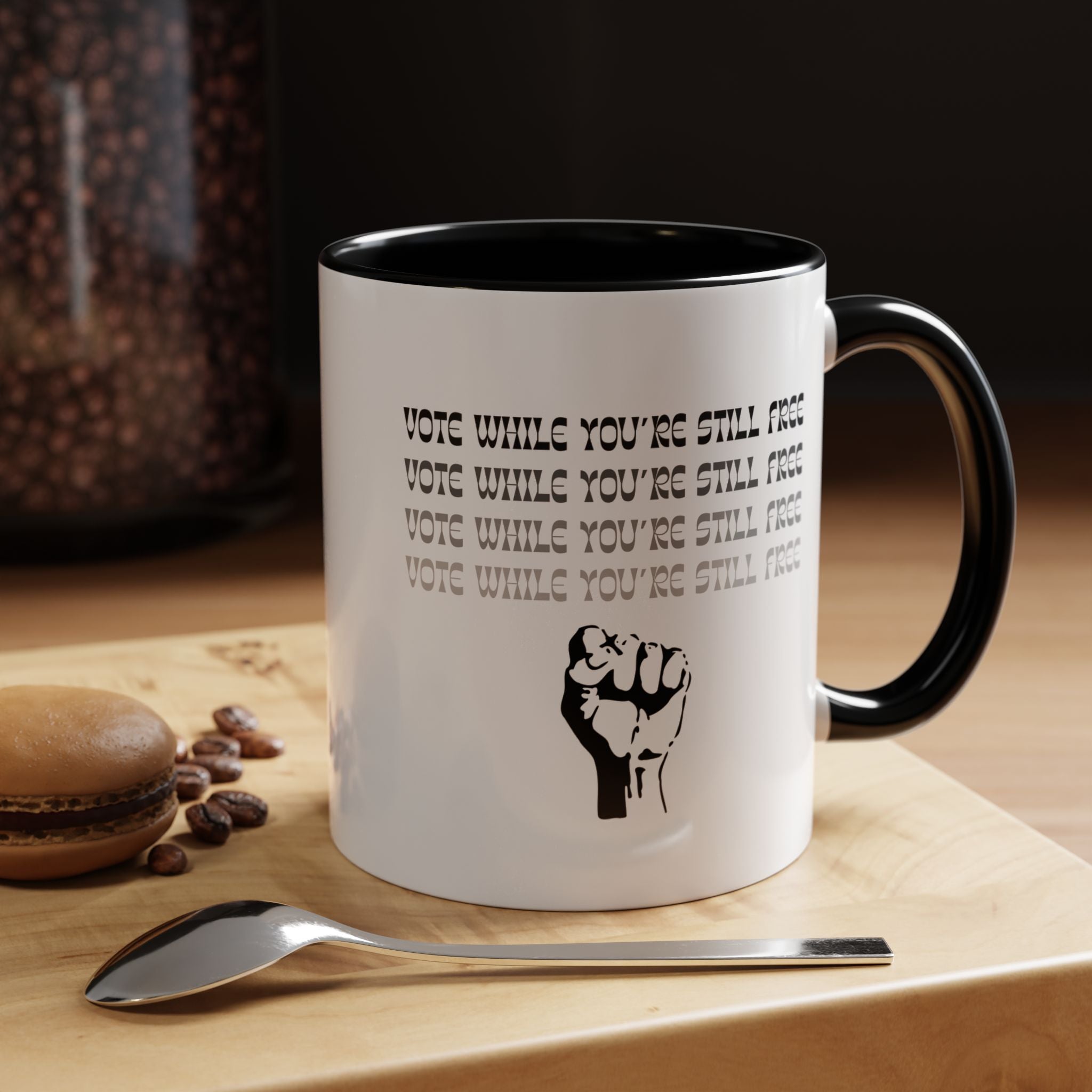“Vote While You’re Still Free” Accent Coffee Mug